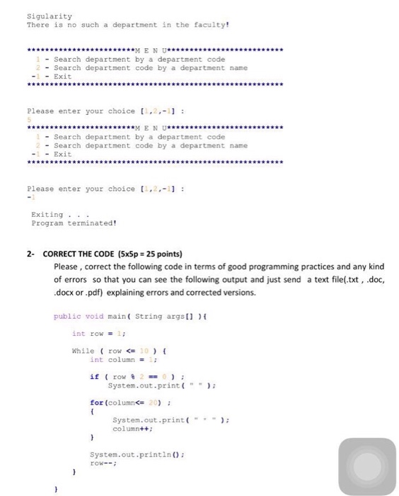 class should have the following abilities Finding the department name for a