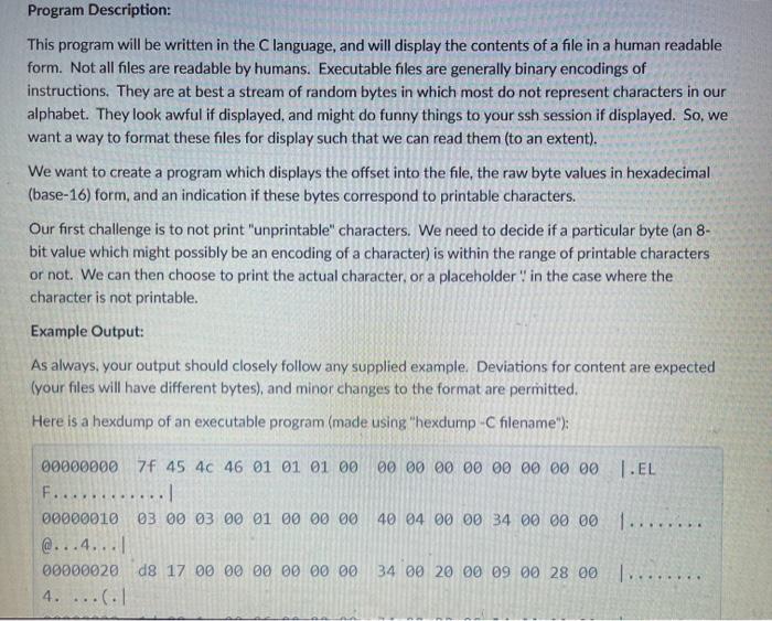  Programming Assignment in C. Please show description. Thank You Program Description: