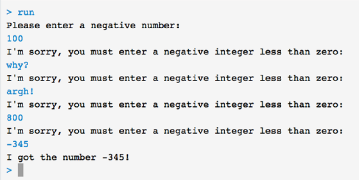 user to enter a negative integer. Write a function called getNegint that