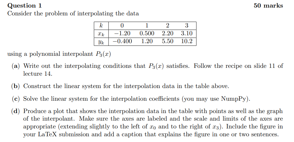  Question 1 Consider the problem of interpolating the data using a