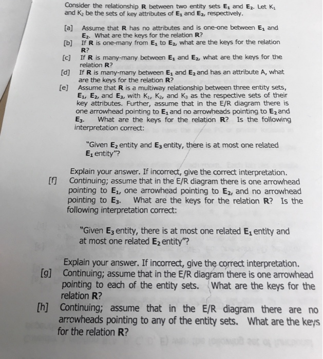  Databases Consider the relationship R between two entity sets E_1 and