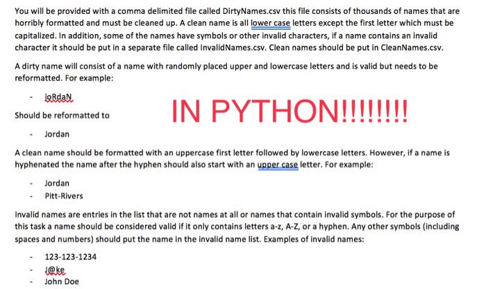  In python I cant stress this enough! You will be provided