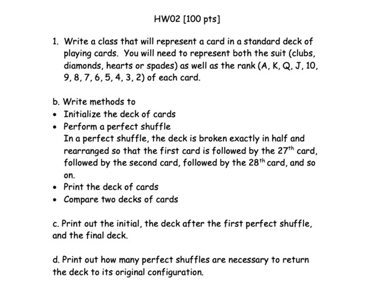 HW02[100 pts] Write a class that will represent a card in