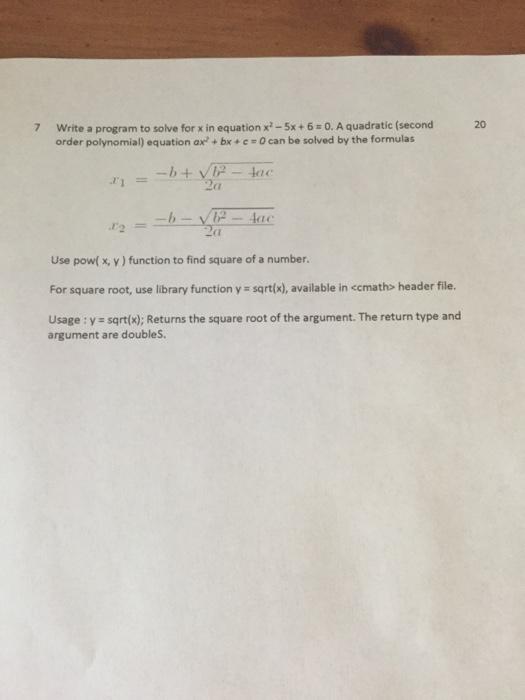  7 20 Write a program to solve for x in equation