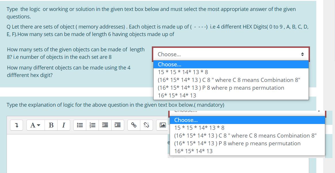  Type the logic or working or solution in the given text