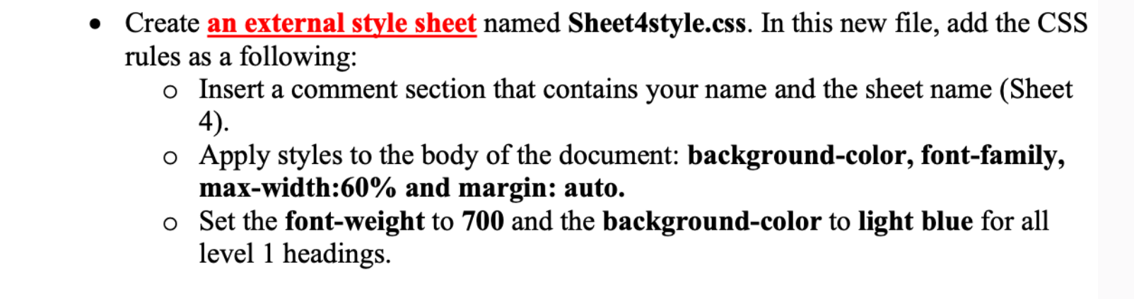  what is the css code for this: Create an external style