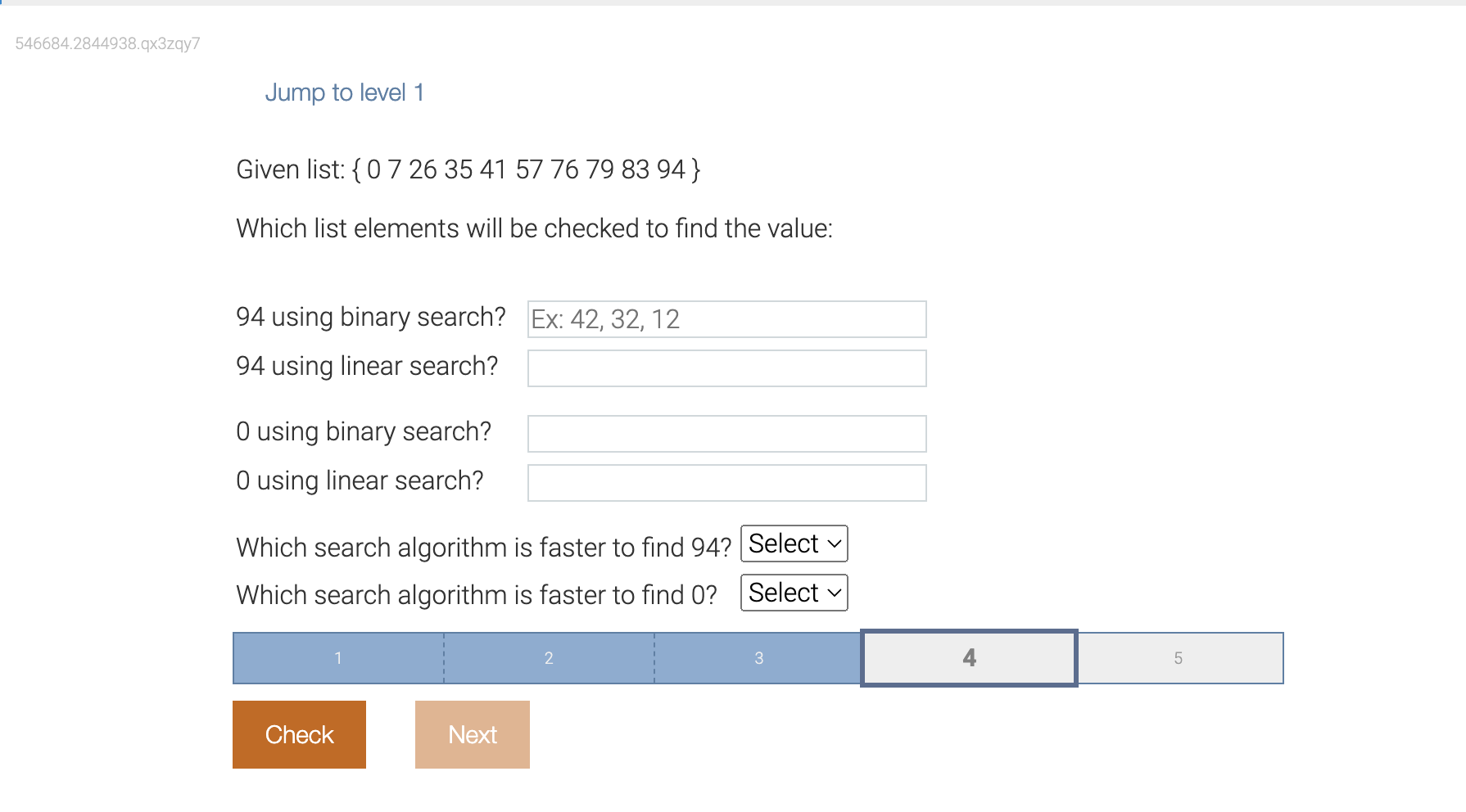  Which list elements will be checked to find the value: 94