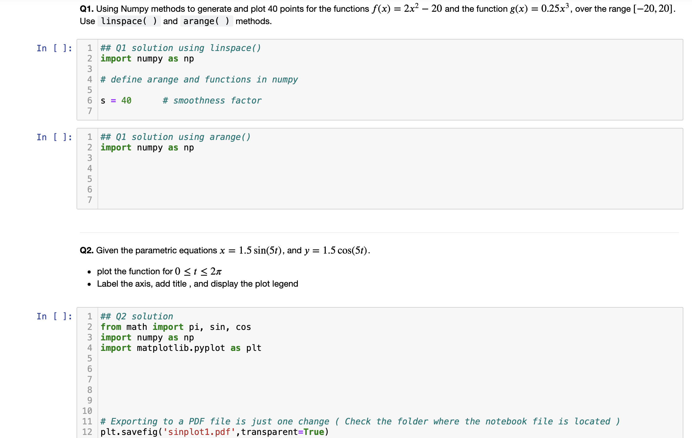  Q1. Using Numpy methods to generate and plot 40 points for