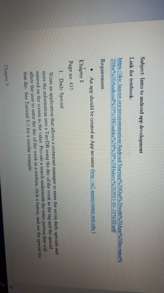  Subject: Intro to android app development Link for textbook- httpsid e