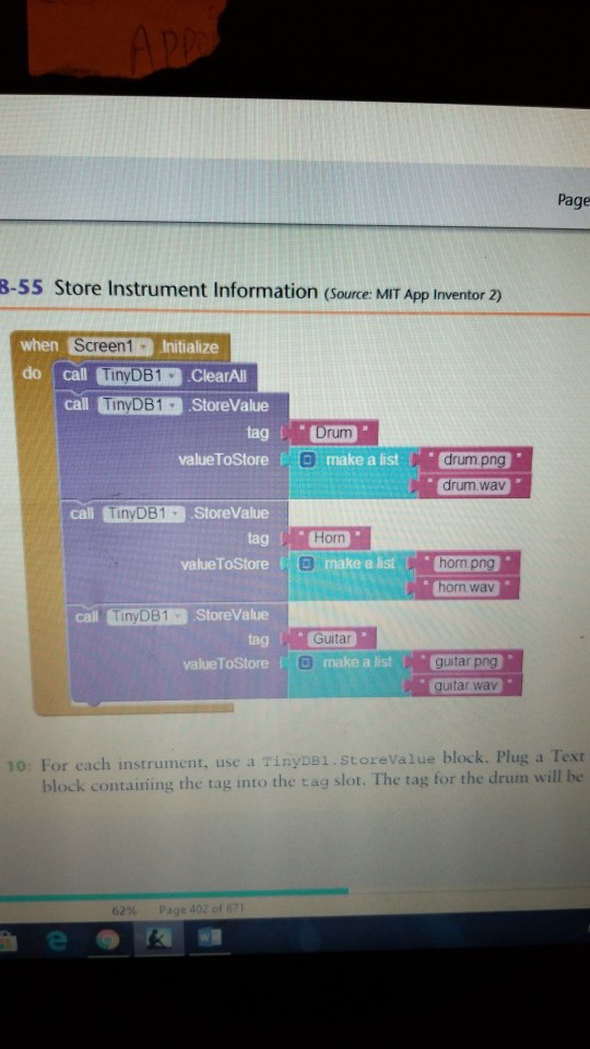 in App inventor (http://ai2 appinventor mit edu) Chlpter 8 Page no. 435