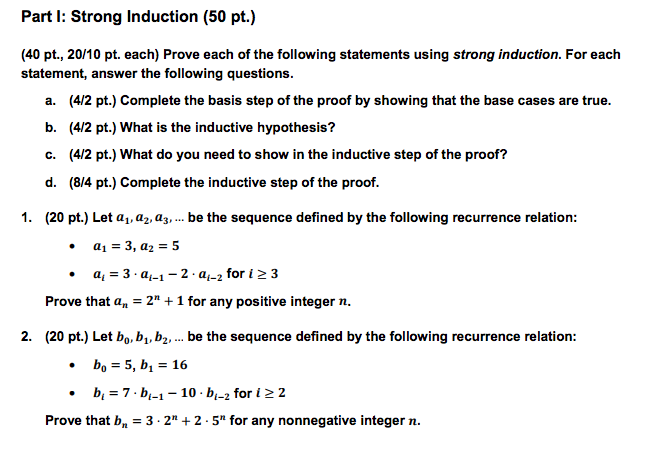 How to do question 1? Part l: Strong Induction (50 pt.)