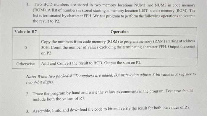  Two variable-length BCD (Binary-Coded Decimal) numbers are stored in separate locations