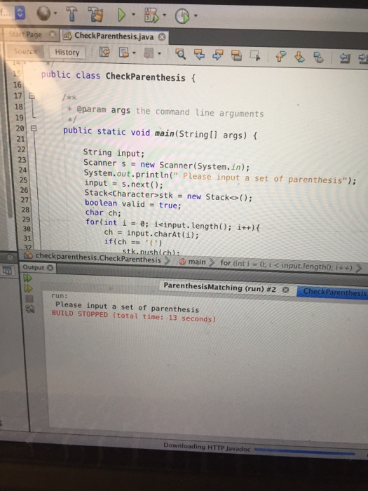  The code not building after I input Page ScheckParenthesis.javao Page CheckParenthesis,java