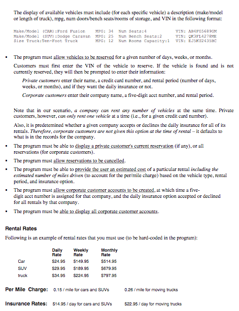 a vehicle rental agency using an object-oriented design Problem scenario The vehicle
