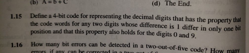 question 15 (b) A-b+C (d) The End. Define a 4-bit code
