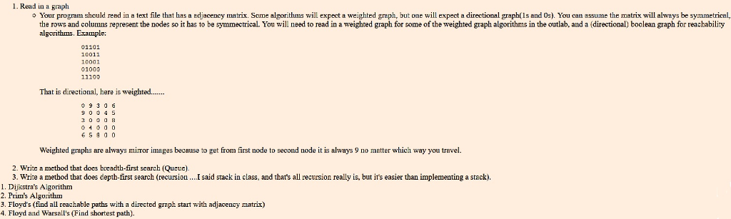 JAVA 1. Read in a graph o Your program should read in