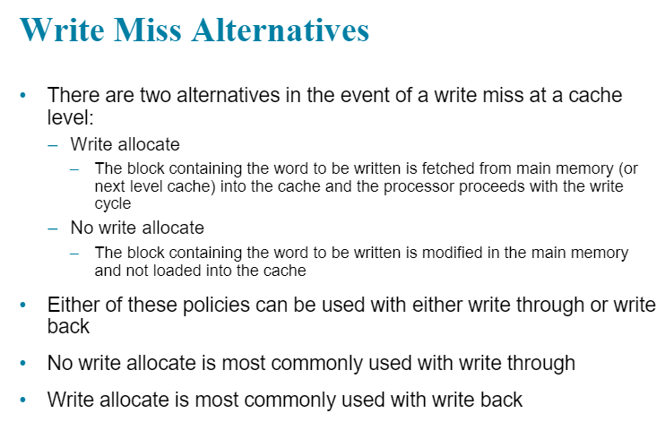 cache (including actions on the control bits) for each of the following