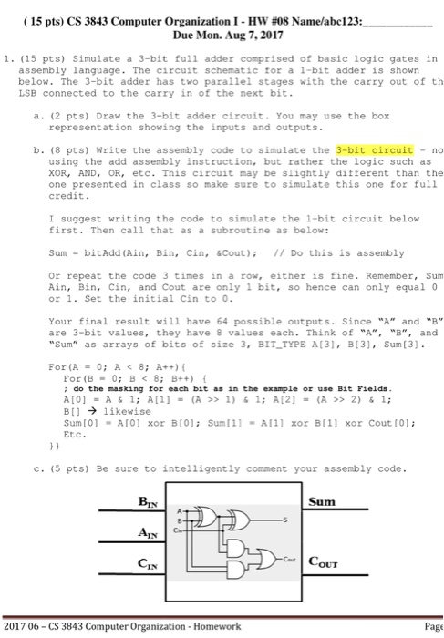  Help please ! (15 pts) CS 3843 Computer Organization IHW #08