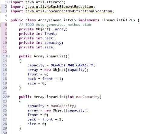 Need help completing the methods for an ARRAY LINEAR LIST. below
