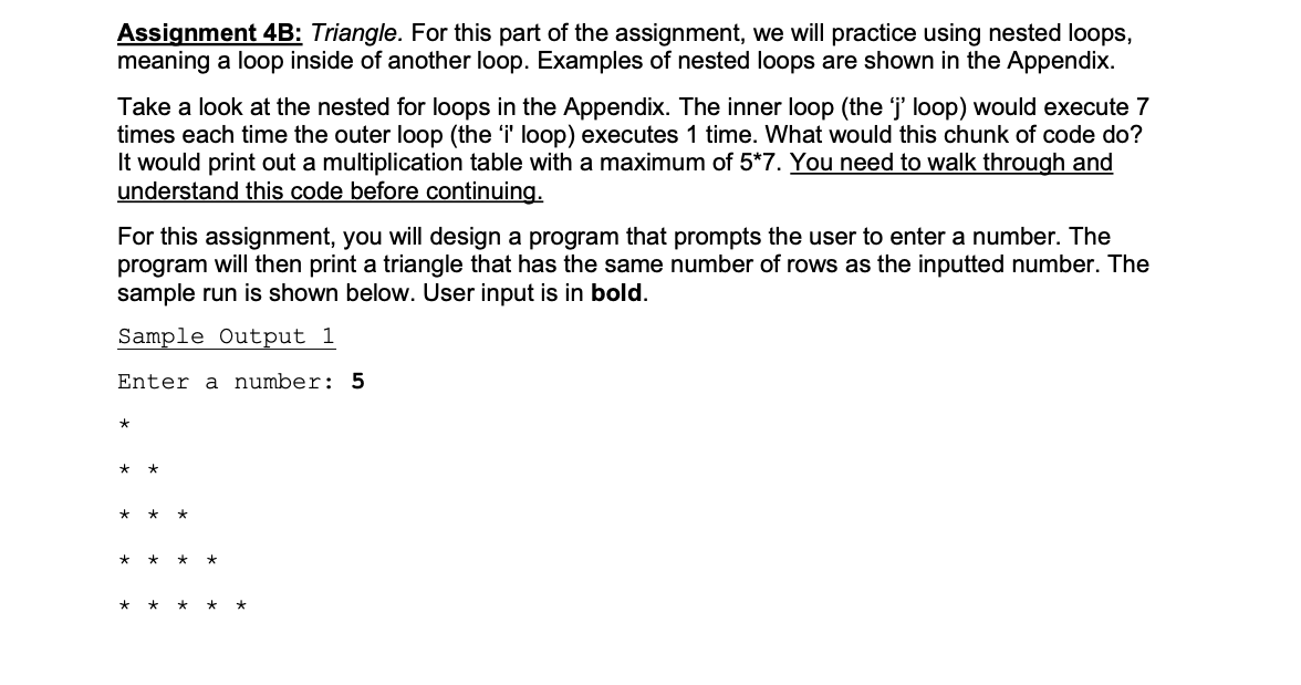 java code please!! Assignment 4B: Triangle. For this part of the assignment,