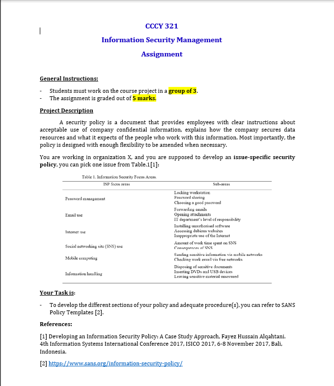 General Instructions: - Students must work on the course project in