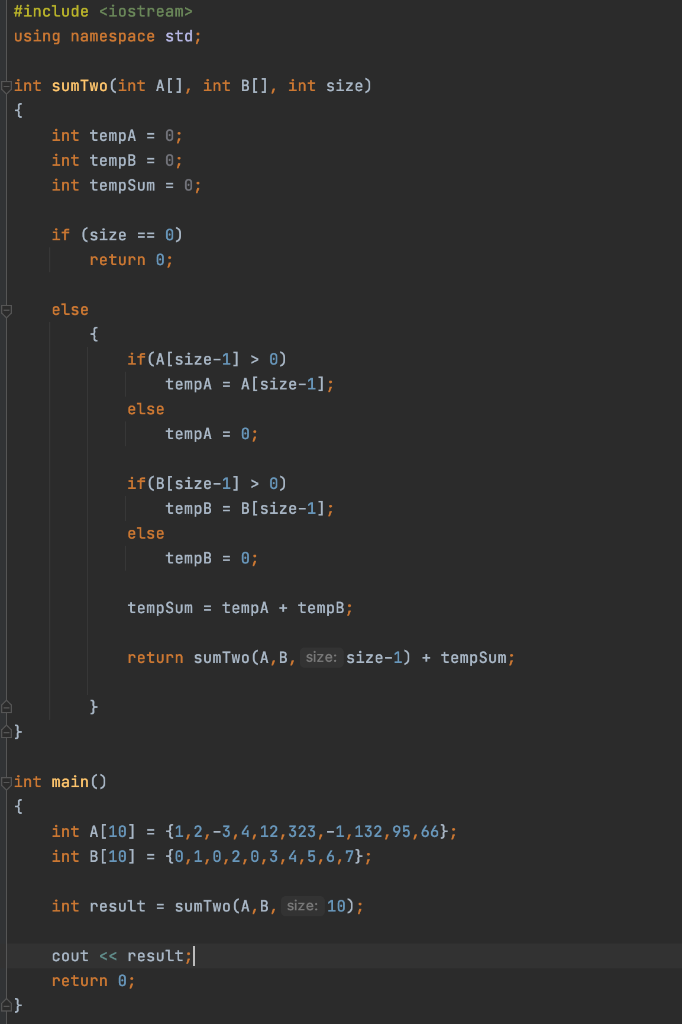 You are given two 10 element signed integer arrays (A and B).