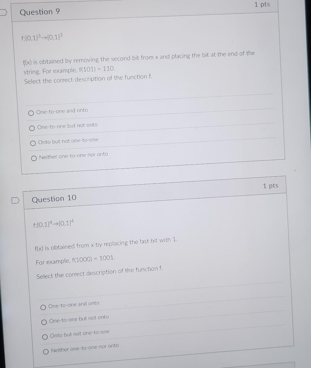  f:{0,1}3{0,1}3 f(x) is obtained by removing the second bit from x