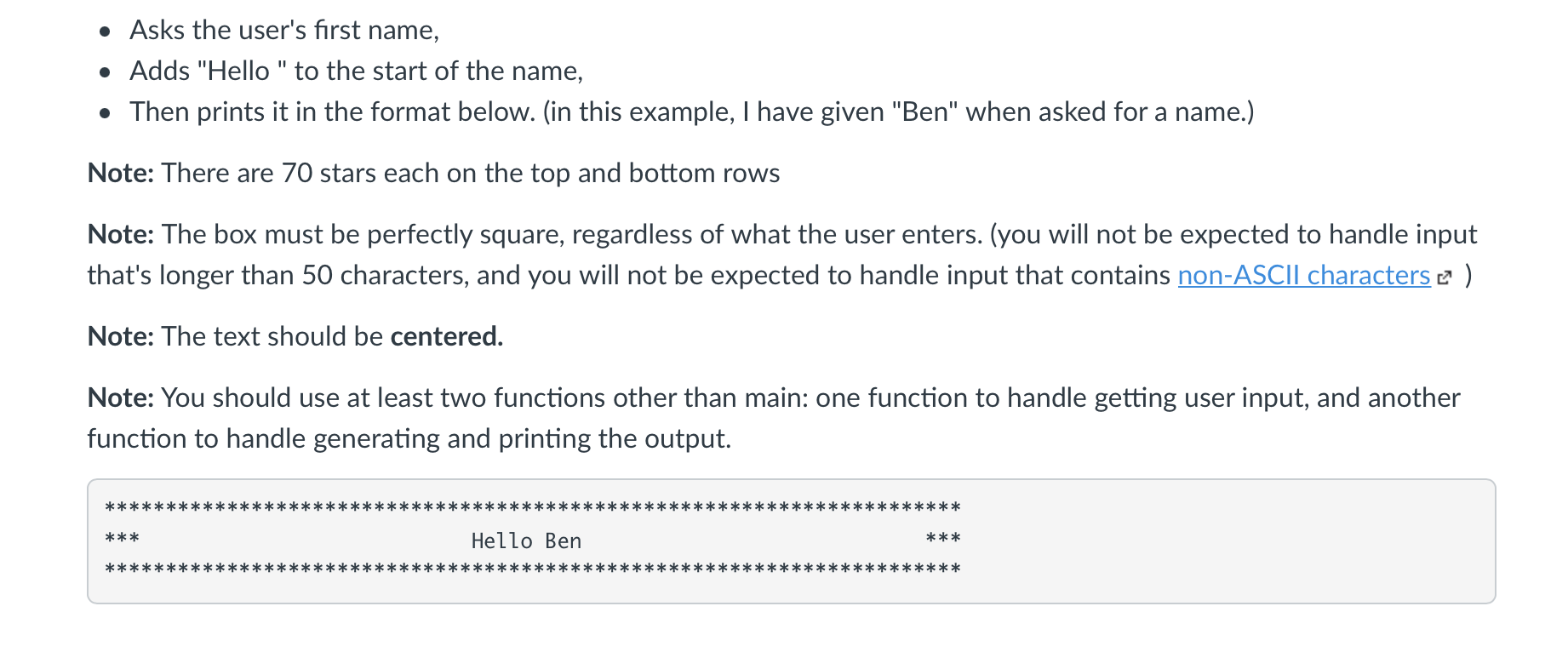  Asks the user's first name, Adds "Hello" to the start of