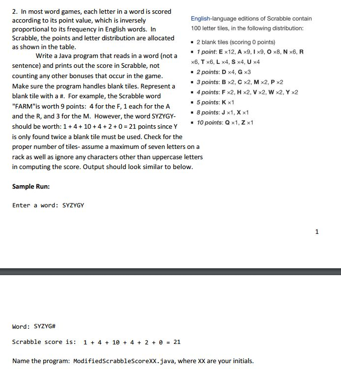 Java program How would I write this program? In most word games,