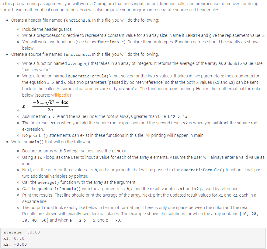 IN C LANGUAGE o In this programming assignment, you will write a