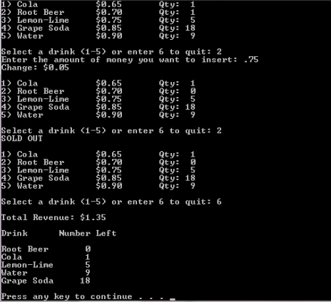 drink machine. The program should use a structure named Drink that contains