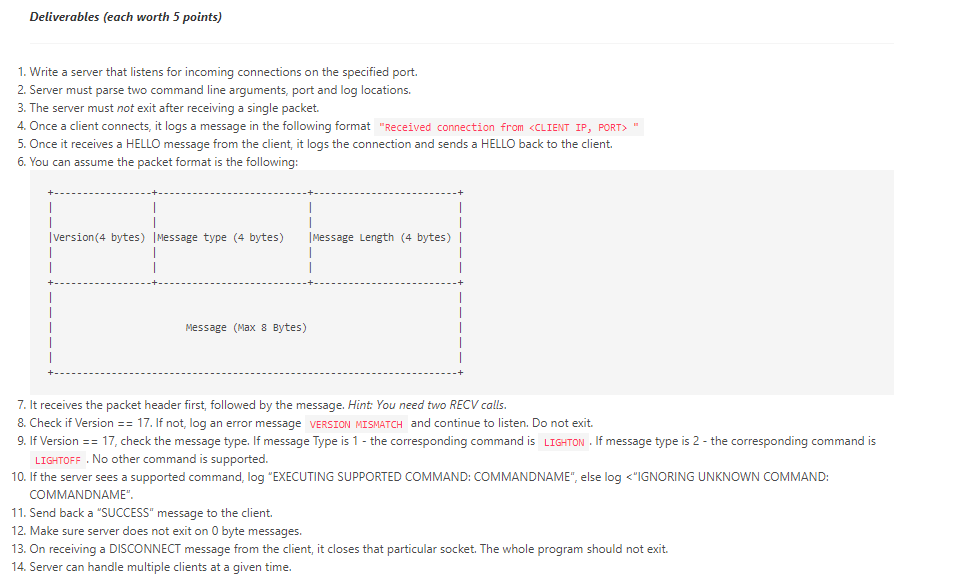 Please help finish/debug code SERVER.PY CLIENT.py Deliverables (each worth 5 points) 1.