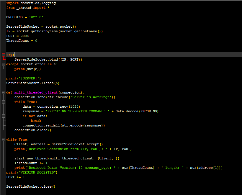 Write a server that listens for incoming connections on the specified port.