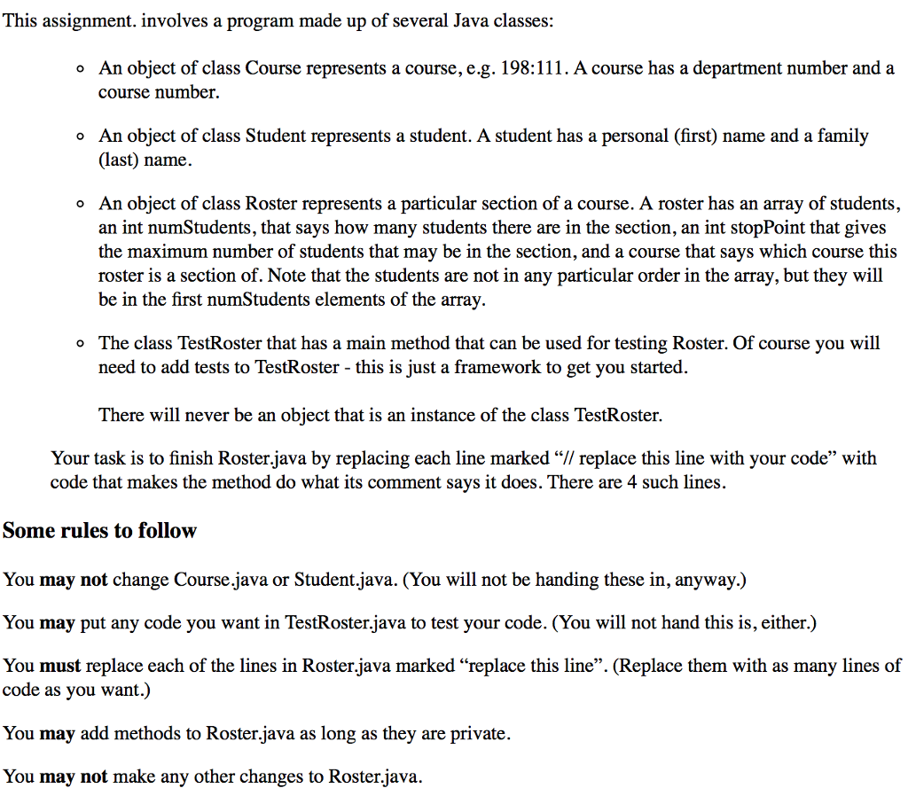 Please help me with this assignment, thank you! **Course.java** public class Course