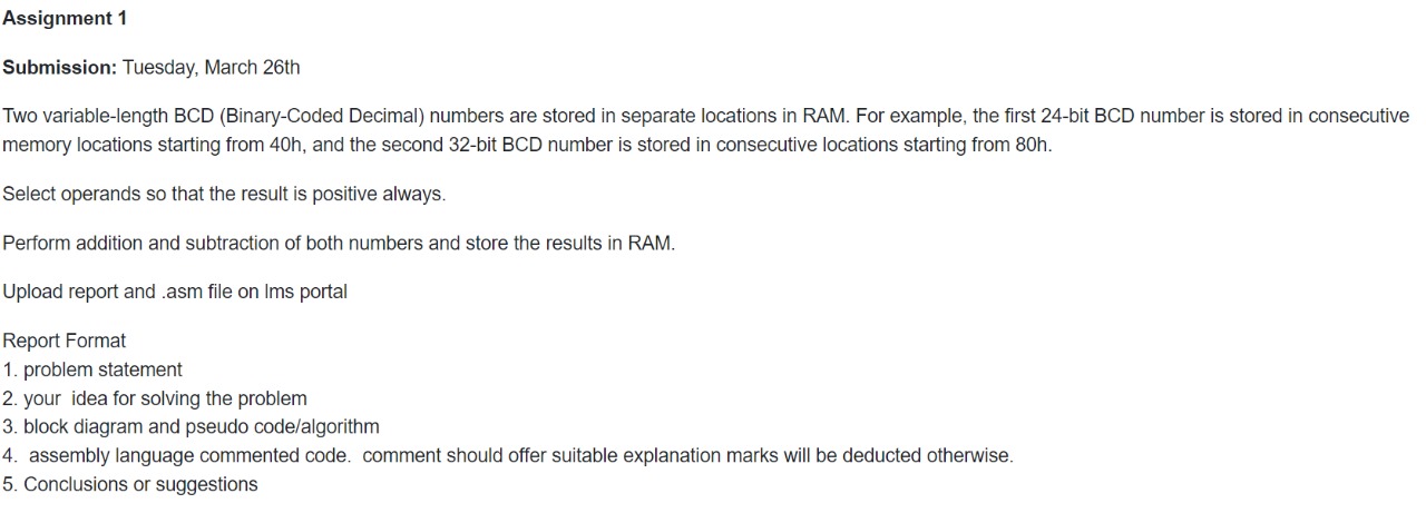  Assignment 1 Submission: Tuesday, March 26th Two variable-length BCD (Binary-Coded Decimal)