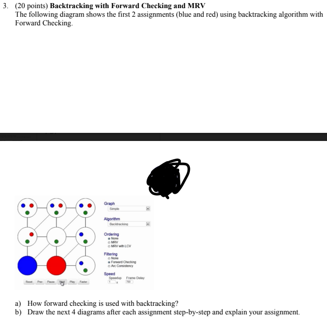 3. (20 points) Backtracking with Forward Checking and MRV The following
