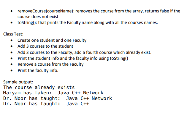 variables: Course name, Course no - Constructor that initializes the instance variables
