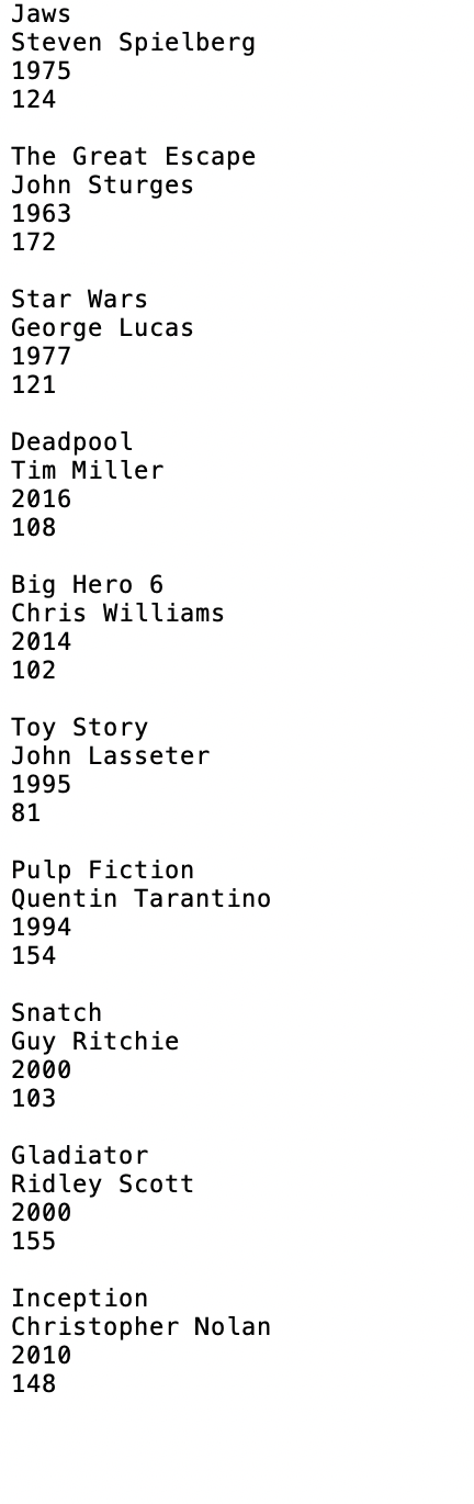 two MovieData variables, store values in their members, and pass each one,