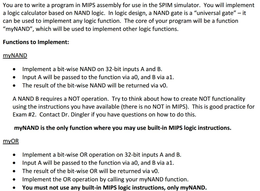  You are to write a program in MiPS assembly for use