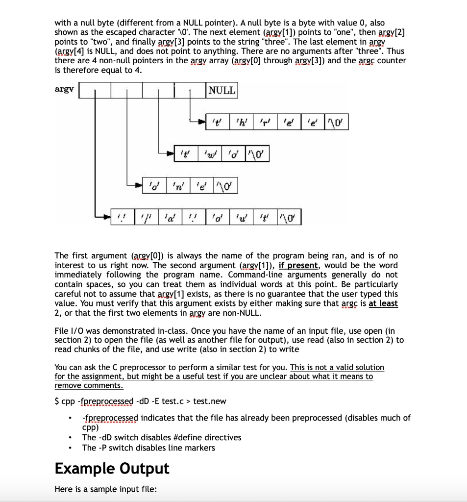 be written in the C language, and will remove comments from C