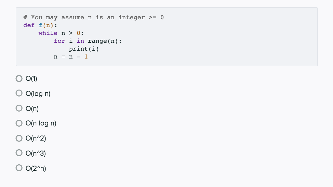  # You may assume n is an integer >= 0 def