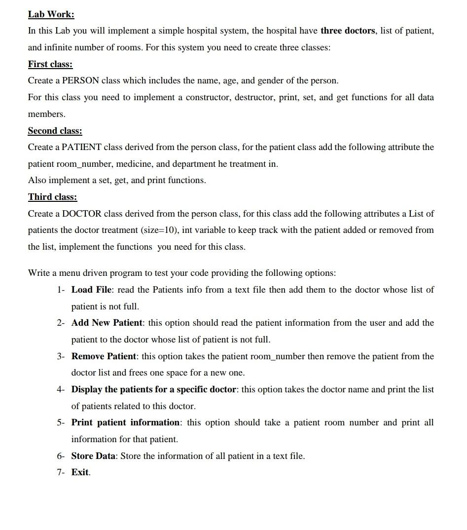 data structure c++ please fast Lab Work: In this Lab you will