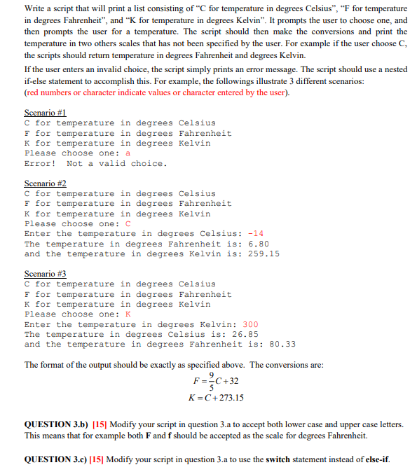  Write a script that will print a list consisting of "C