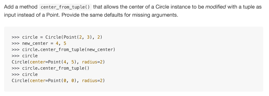 from_tuple() is needed to allow Circle objects to be created with tuple