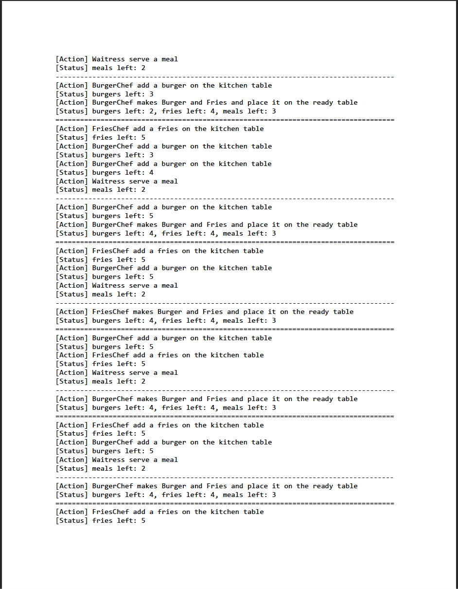 class BurgerChef implements Runnable { private String name = "BurgerChef"; private int