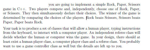c++ classes you are going to implement a simple Rock, Paper, Scissors