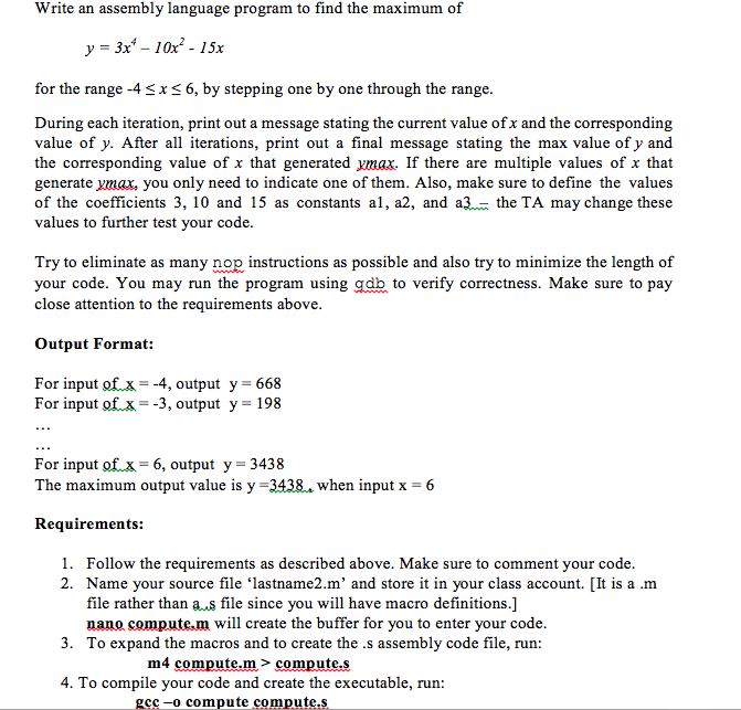 Write an assembly language program to find the maximum of y