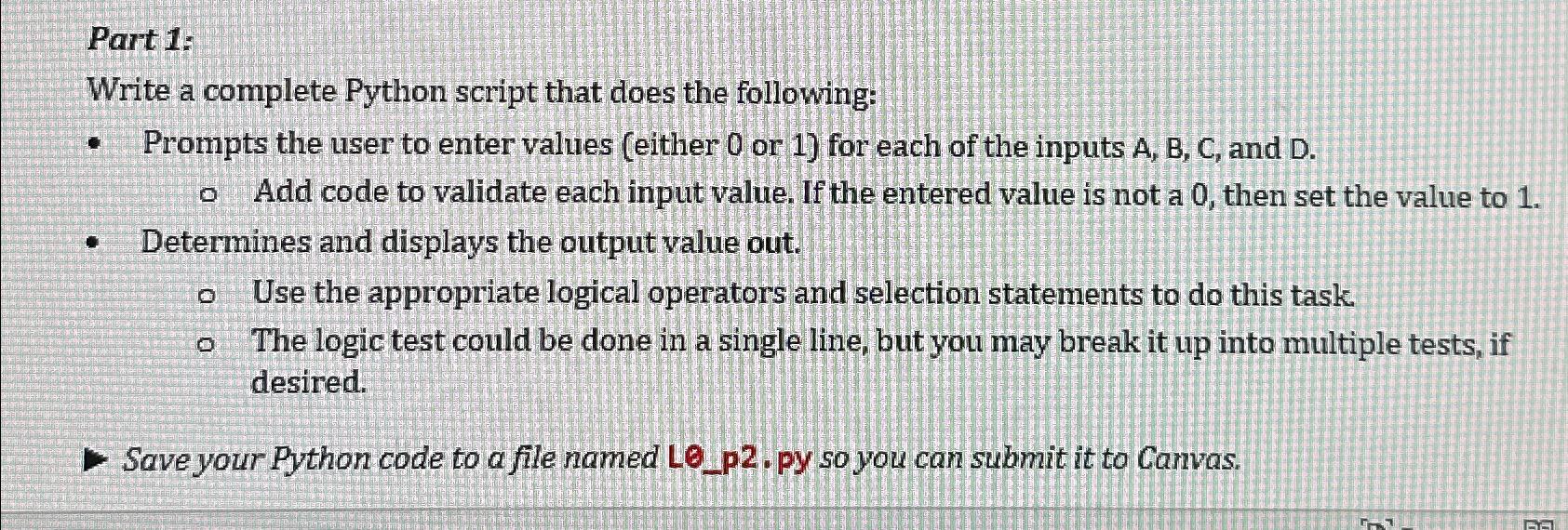  Part 1: Write a complete Python script that does the following: