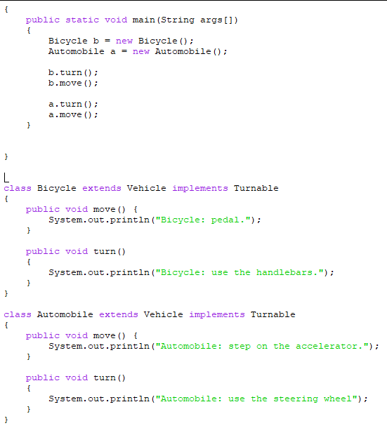 Automobile which are implemented as shown below, design a public Vehicle super