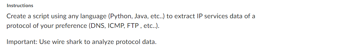  Instructions Create a script using any language (Python, Java, etc..) to